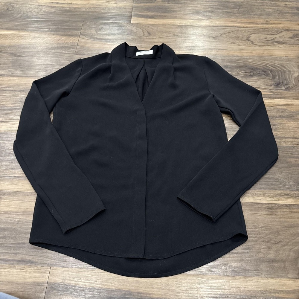 Babaton Aritzia Blouse Womens XXS Black Open Front V Neck Long Sleeve Work Top - Picture 1 of 6